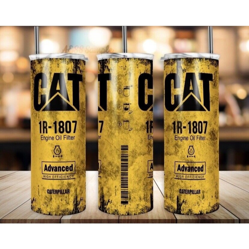 CAT Oil Filter, Mechanic 20oz Skinny Tumbler Custom Drinkware w/straw